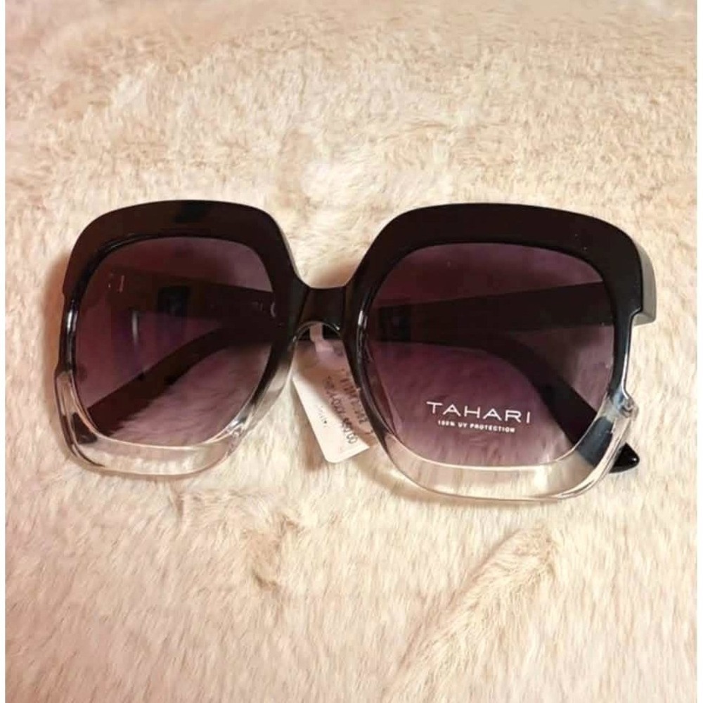 Tahari Square Sunglasses Women OS Black Clear Gradient TH804 OXX UV Protection